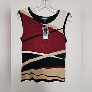 New Kasper Black Multi Panama Tank Sz S Sweater Tank New with Tags